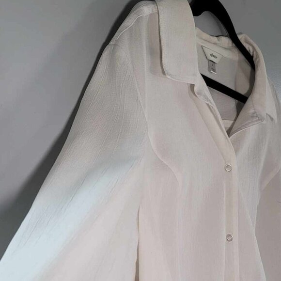 CJ Banks white button up blouse with 3/4 length sleeves. GUC - Picture 2 of 9